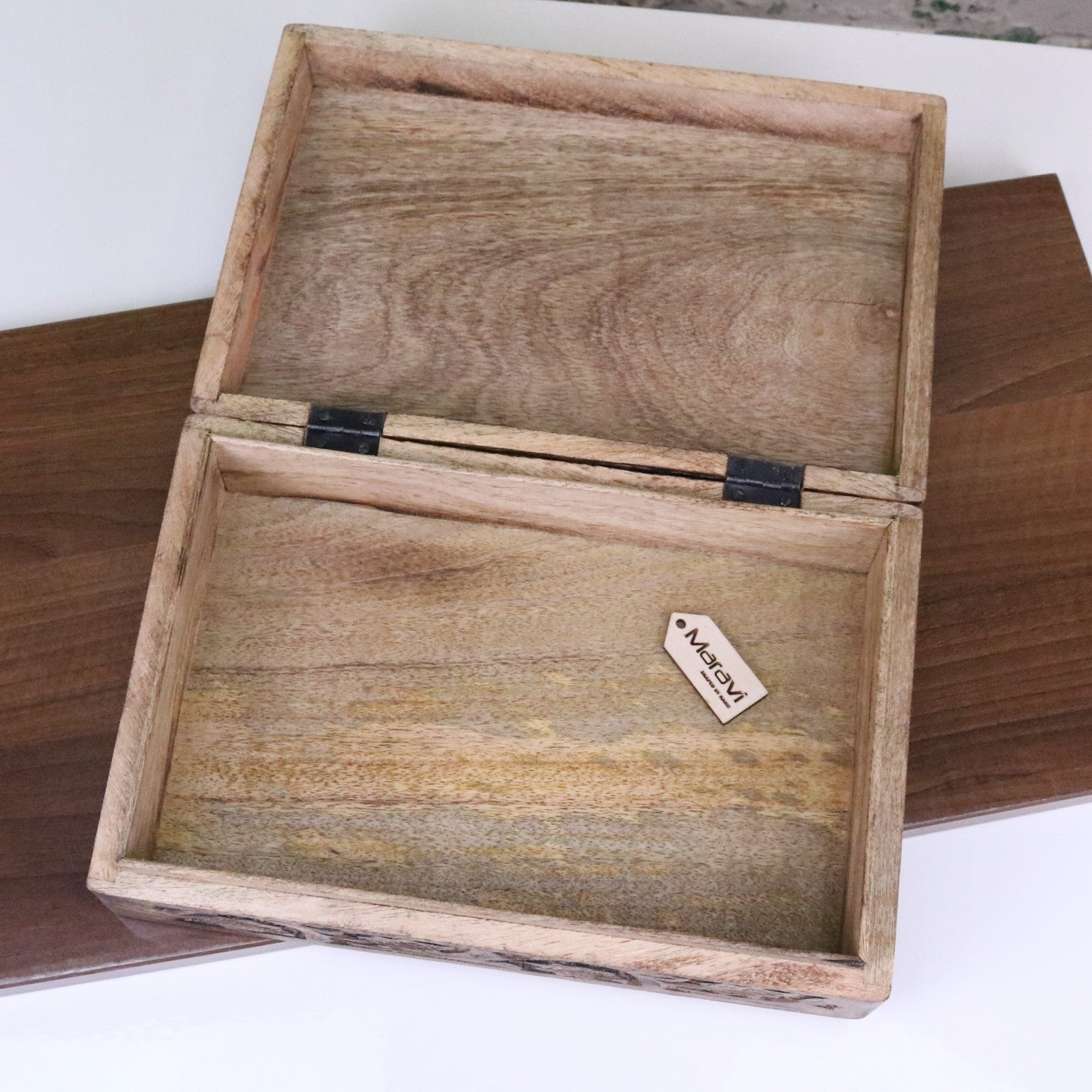 Darika Large Hand Carved Wooden Box - Top View Open Box