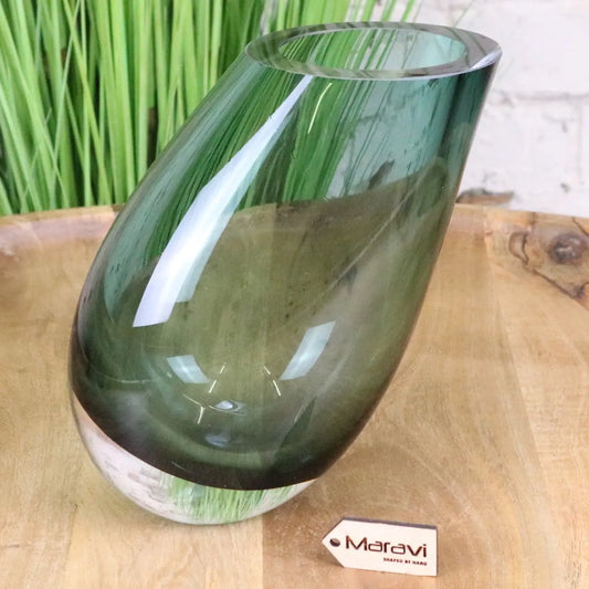 Daruni Luxury Green Glass Vase Angled Design - Main Image