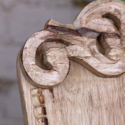 Darvik Wooden Recipe Book Stand - Closeup of Carving on Header