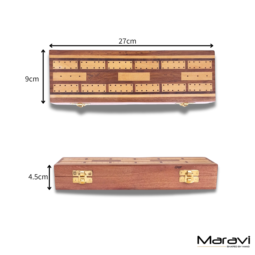 Deori Sheesham Wood Travel Cribbage Set - Dimensions