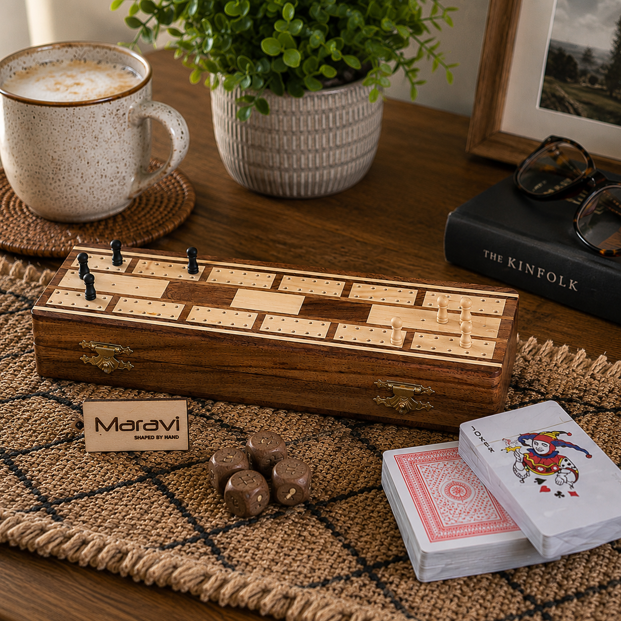Deori Sheesham Wood Travel Cribbage Set - Lifestyle Image