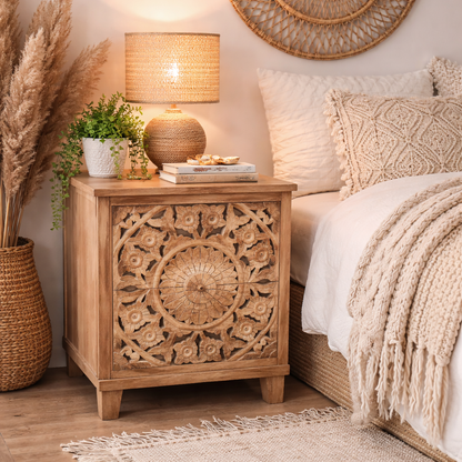 Devika Mango Wood Bedside Cabinet 2 Drawer - Lifetyle Image