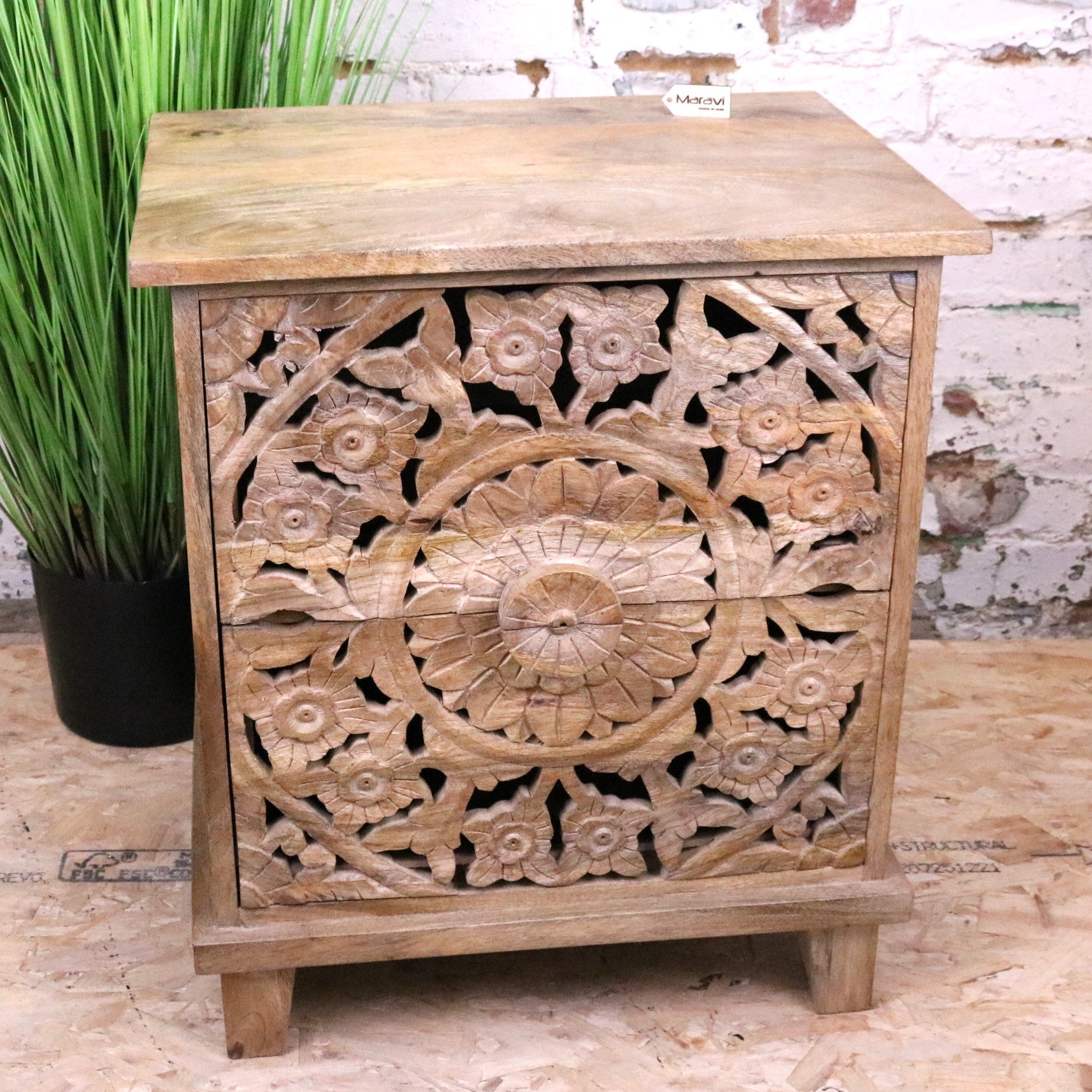 Devika Mango Wood Bedside Cabinet 2 Drawer - Main Image