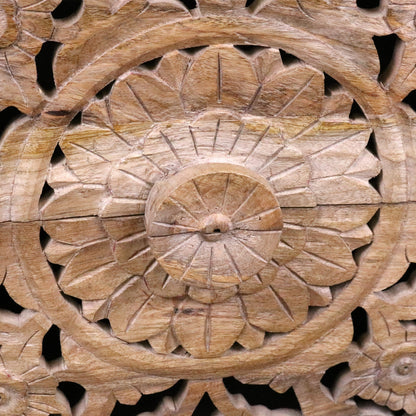 Devika Mango Wood Bedside Cabinet 2 Drawer - Closeup of Central Carving