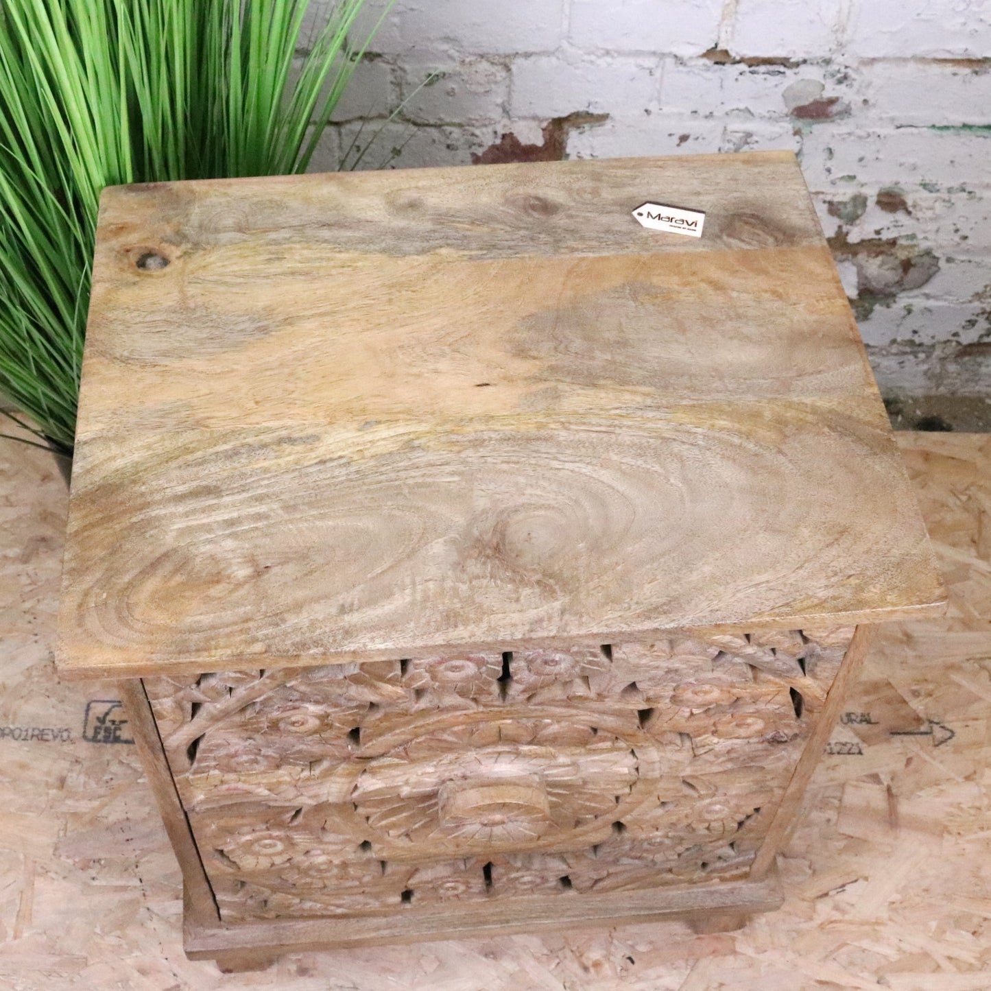 Devika Mango Wood Bedside Cabinet 2 Drawer - Top View