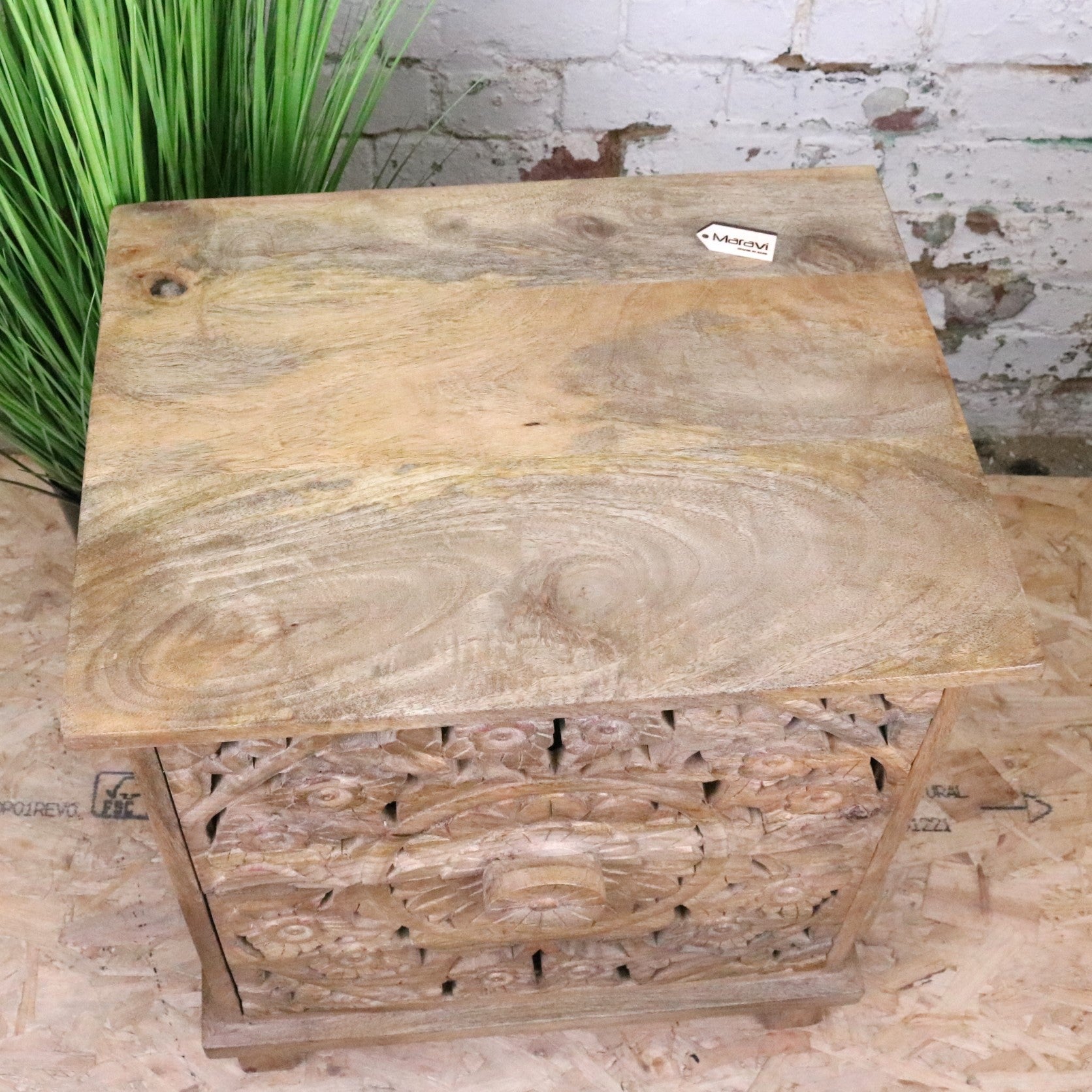 Devika Mango Wood Bedside Cabinet 2 Drawer - Top View