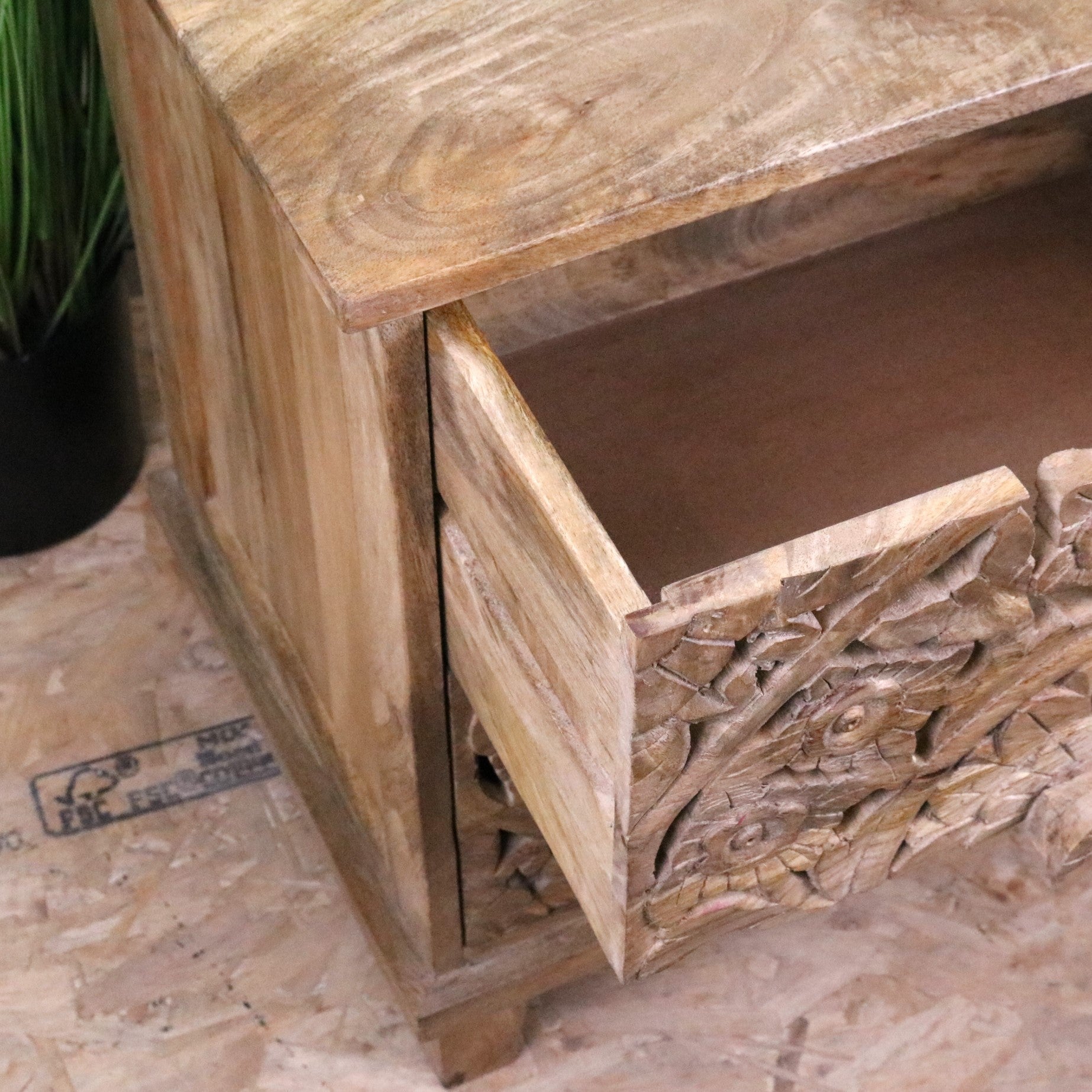 Devika Mango Wood Bedside Cabinet 2 Drawer - Open Drawer