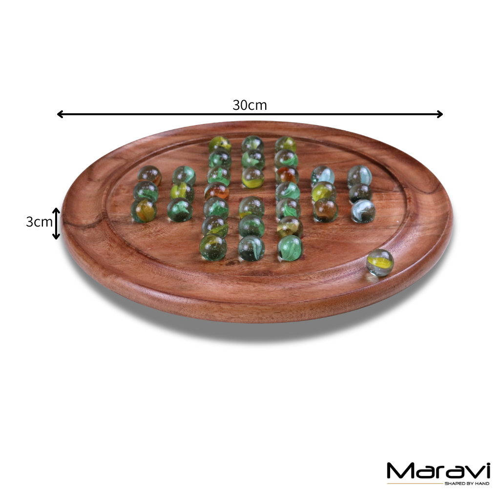 Dinod Large Wooden Solitaire Board Game Set Teak Colour - Dimensions
