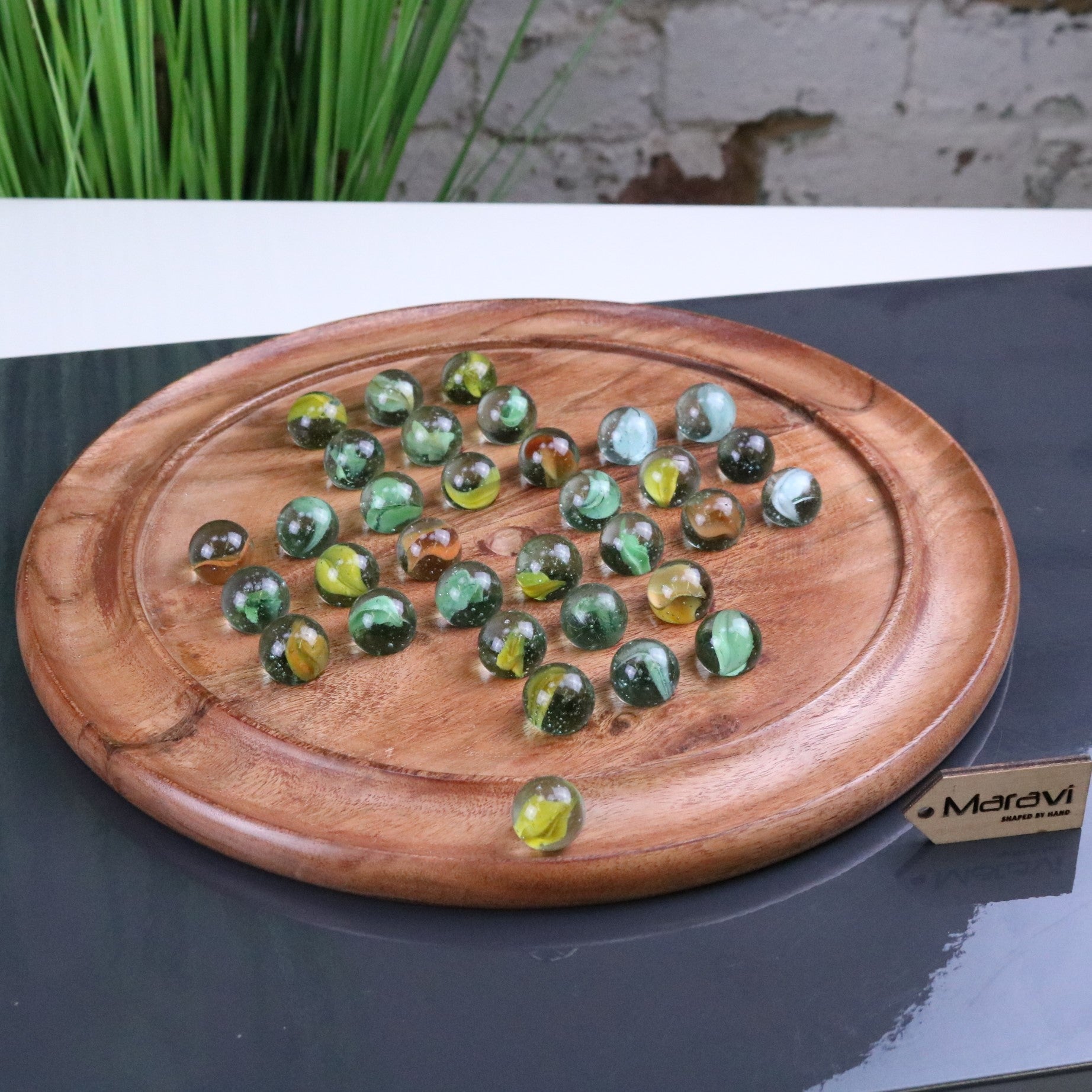 Dinod Large Wooden Solitaire Board Game Set Teak Colour - Main Image