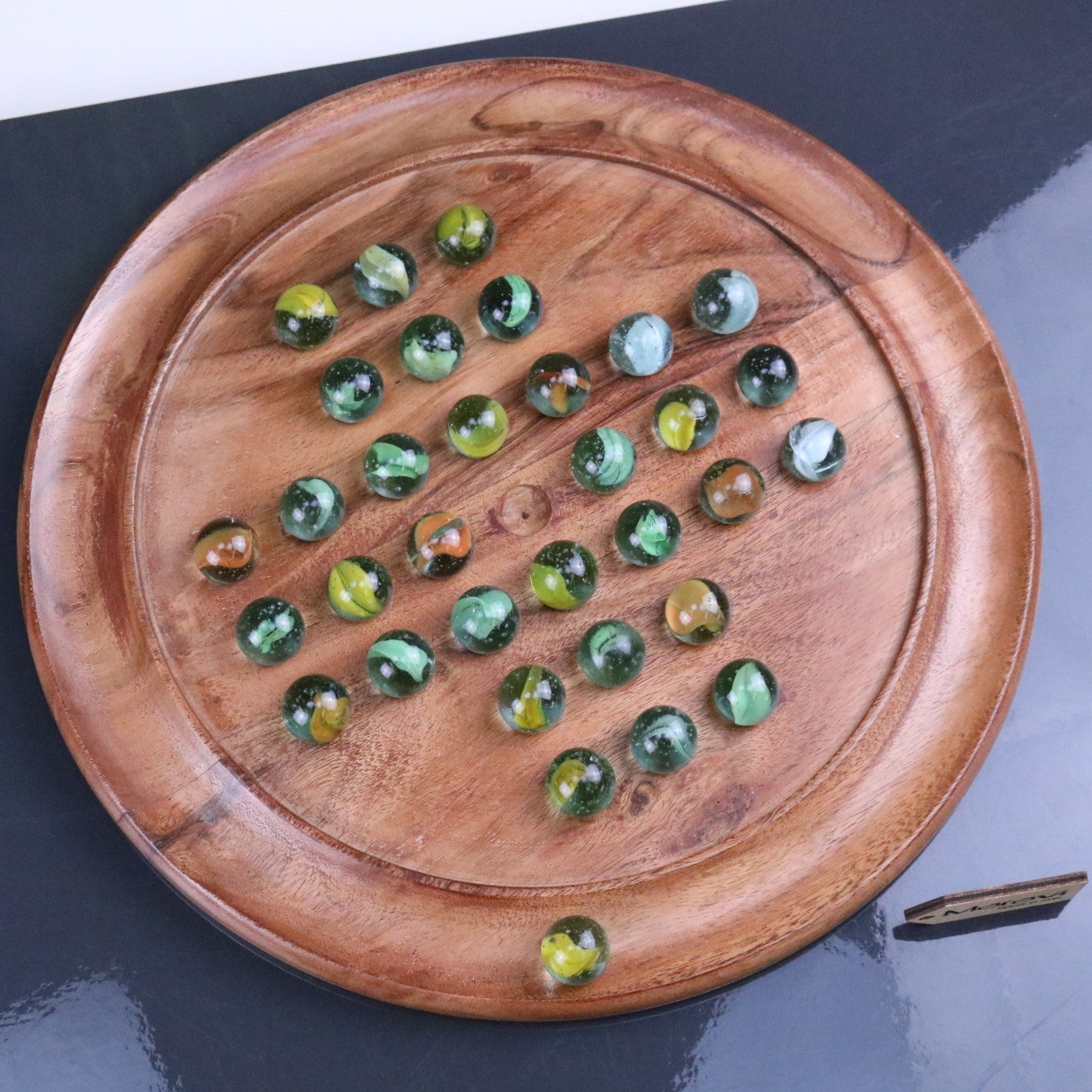 Dinod Large Wooden Solitaire Board Game Set Teak Colour - Top View