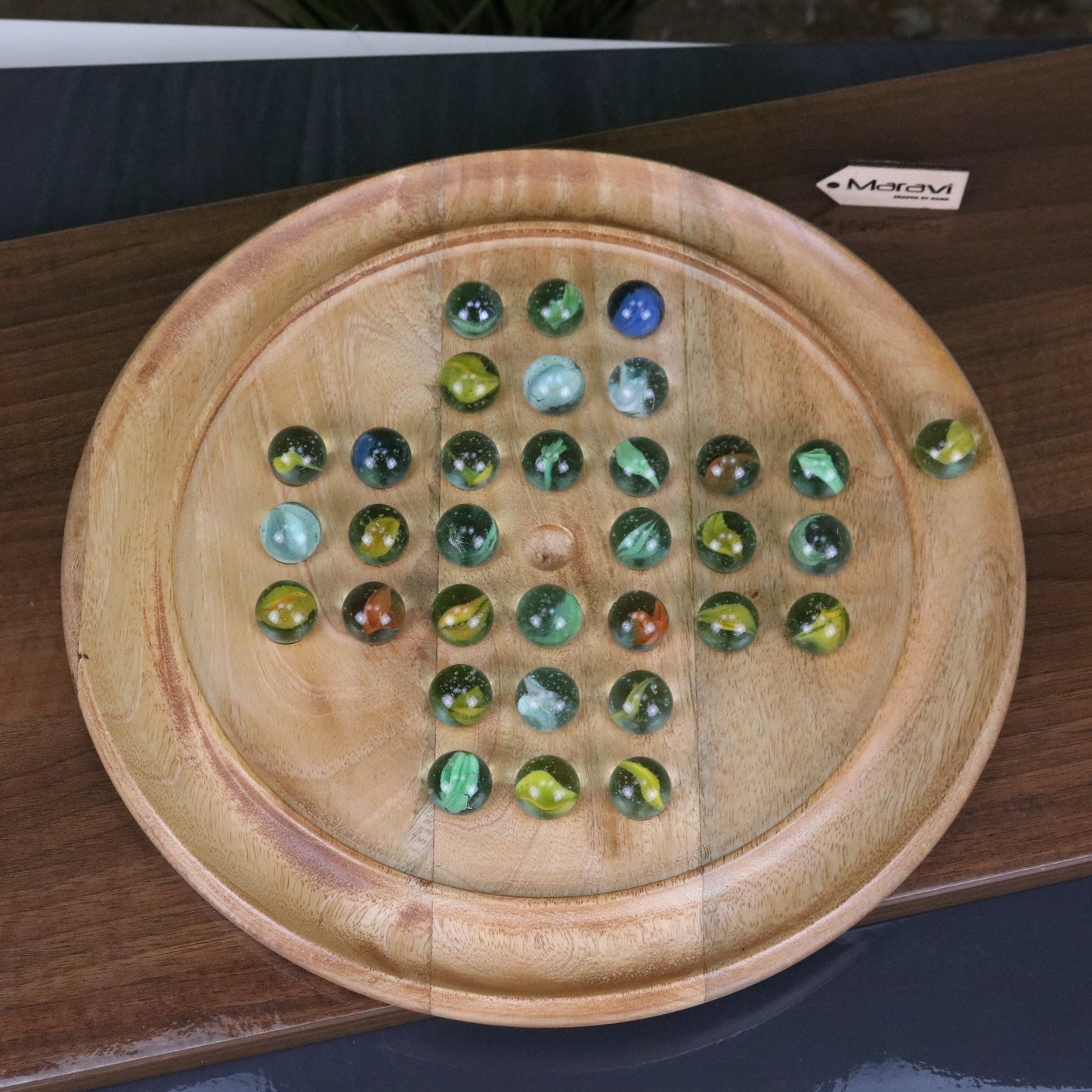 Dinod Large Wooden Solitaire Board Game Set - Top View