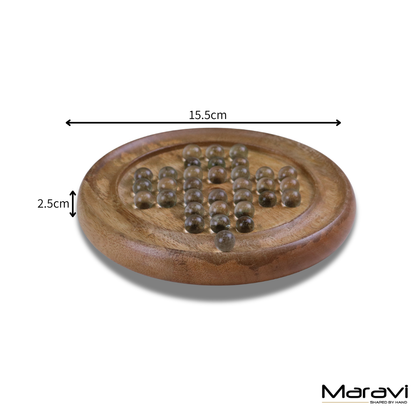 Dinod Small Wooden Solitaire Board Game Set - Dimensions