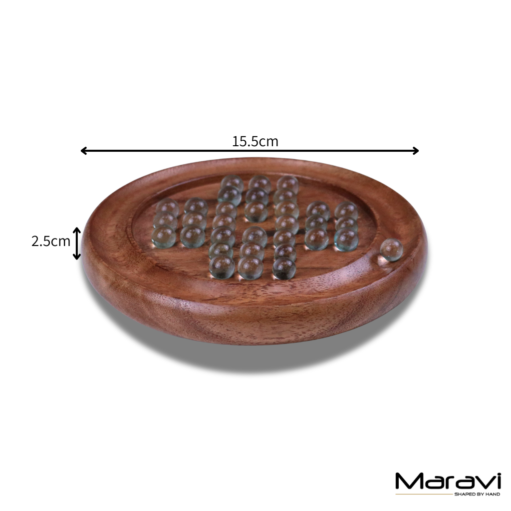Dinod Small Wooden Solitaire Board Game Set Teak Colour - Dimensions