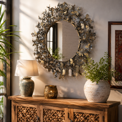 Eklora Gold Surround Butterfly Wall Mirror 82cm - Lifestyle Image