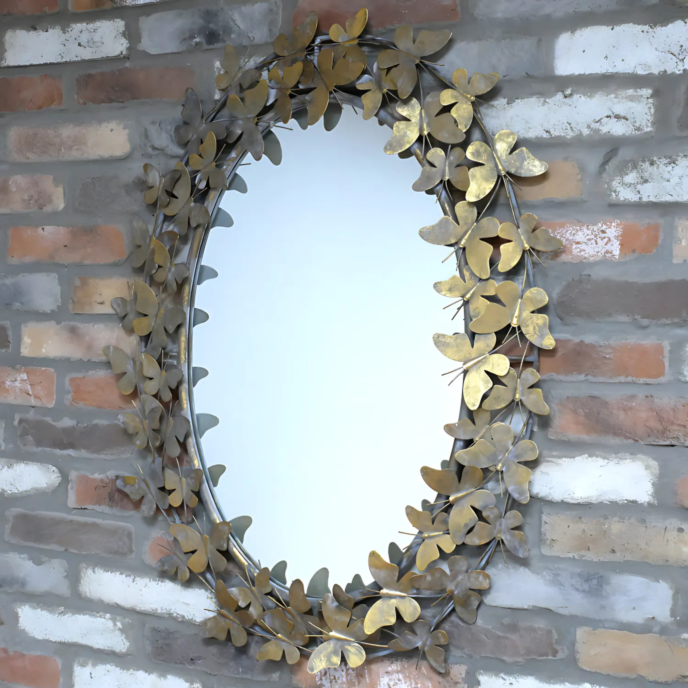 Eklora Gold Surround Butterfly Wall Mirror Oval Shape 90cm - Main Image