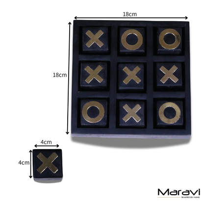 Elora Wooden Tic Tac Toe Game Antiqued Black - Dimensions