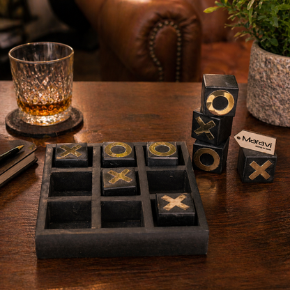 Elora Wooden Tic Tac Toe Game Antiqued Black - Lifestyle Image