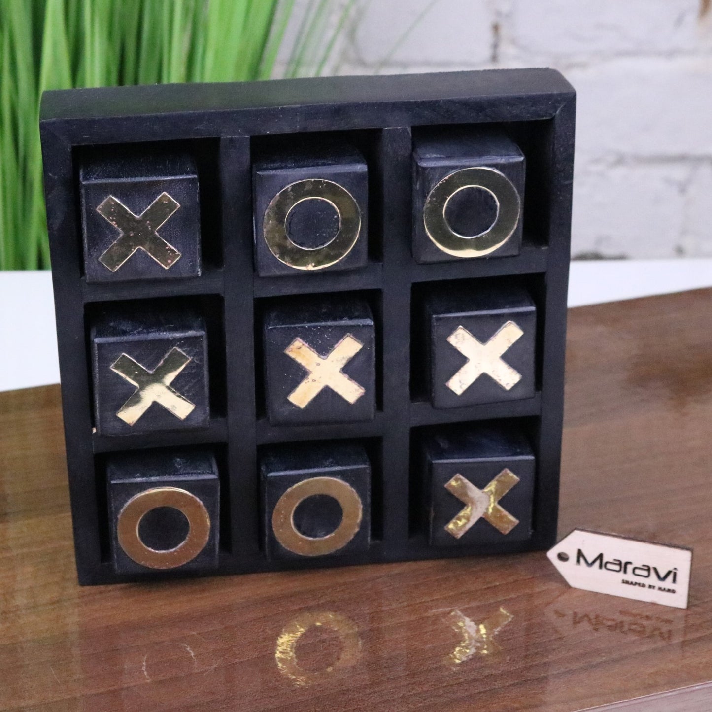 Elora Wooden Tic Tac Toe Game Antiqued Black - Standing Up