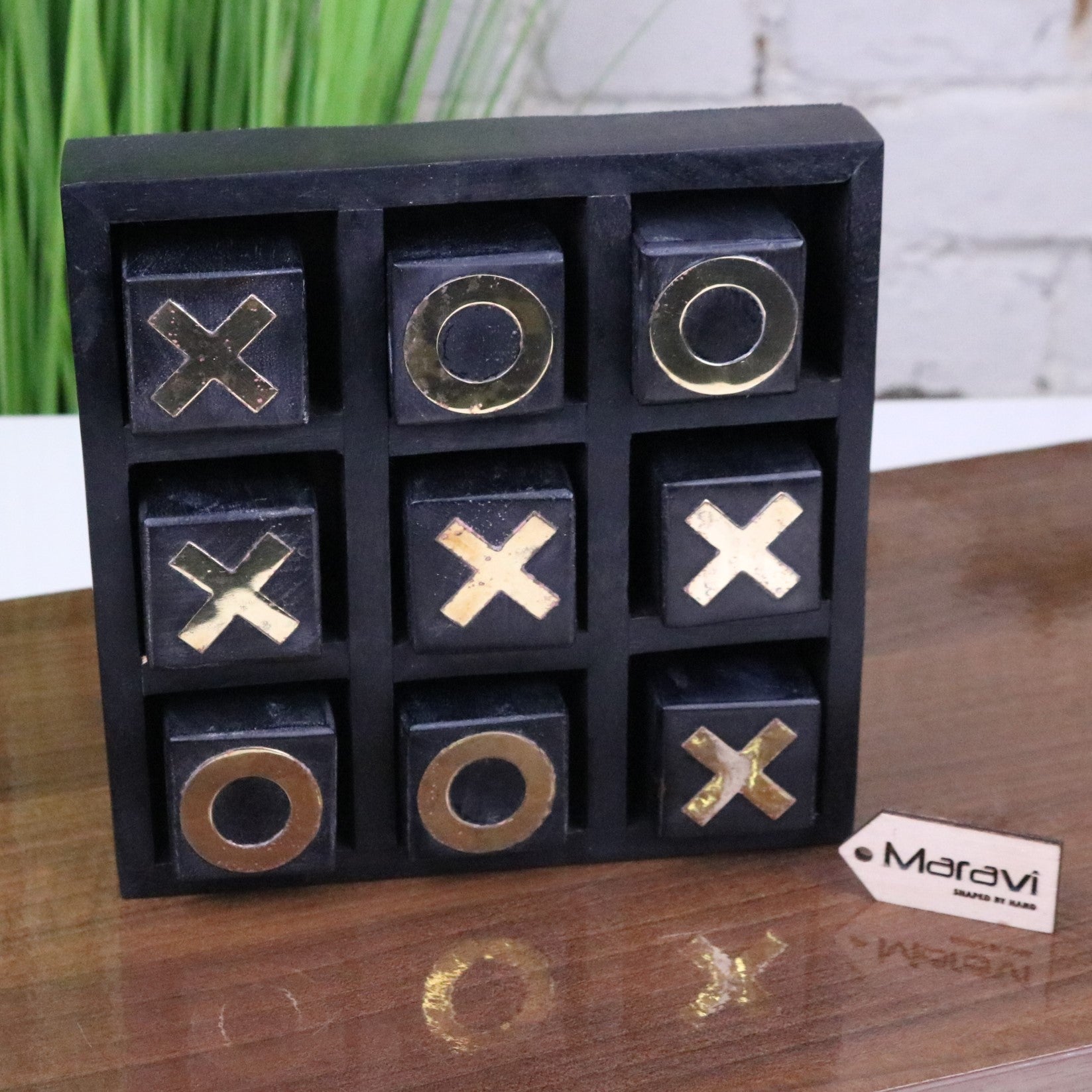 Elora Wooden Tic Tac Toe Game Antiqued Black - Standing Up