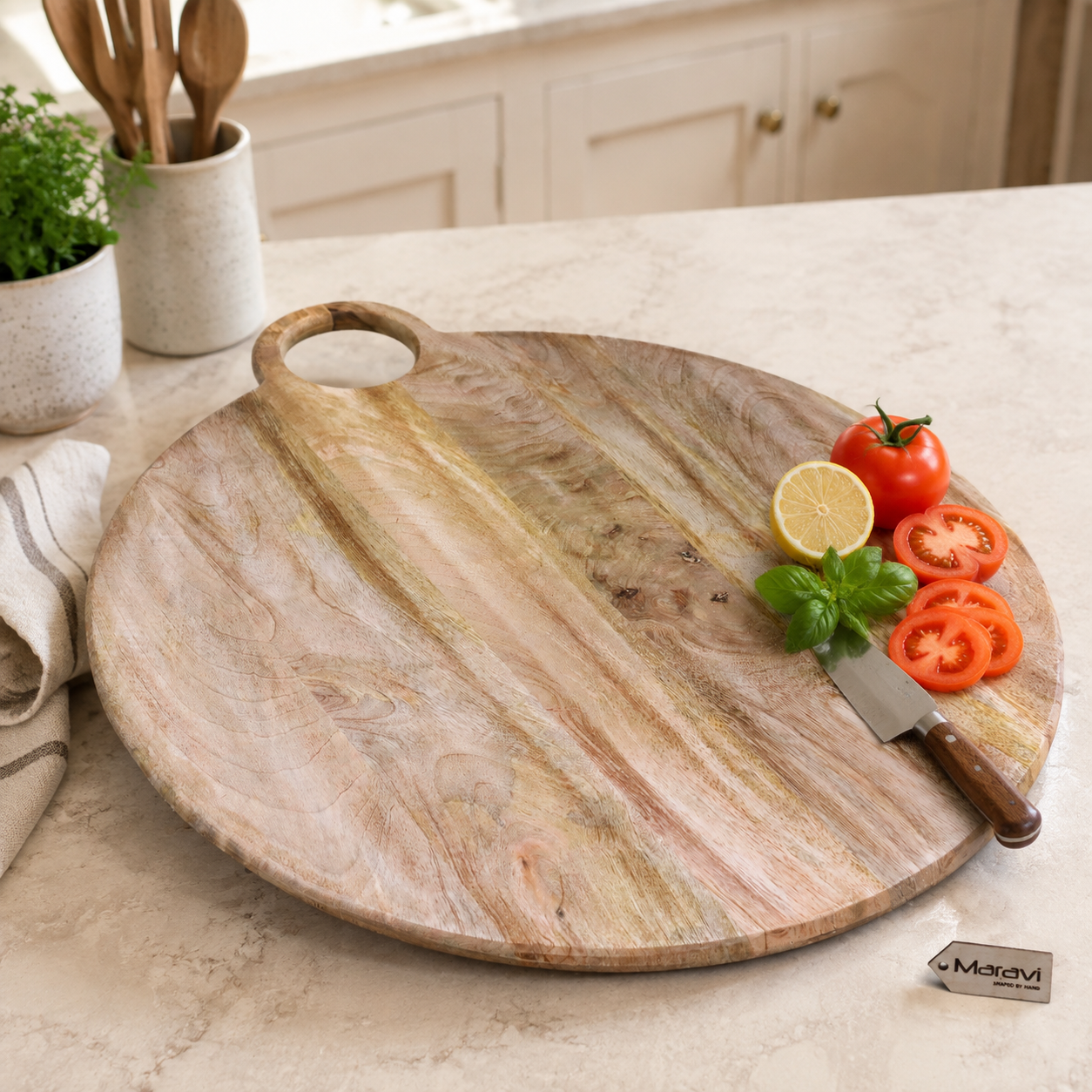 Eshani Large Wooden Chopping Board 56cm Round - Lifestyle Image