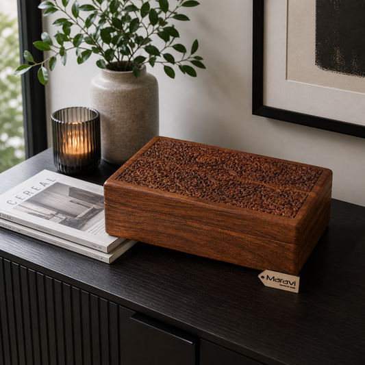 Gavira Large Hand Carved Wooden Box - Lifestyle Image