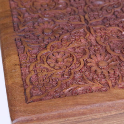 Gavira Large Hand Carved Wooden Box - Closeup of Carving