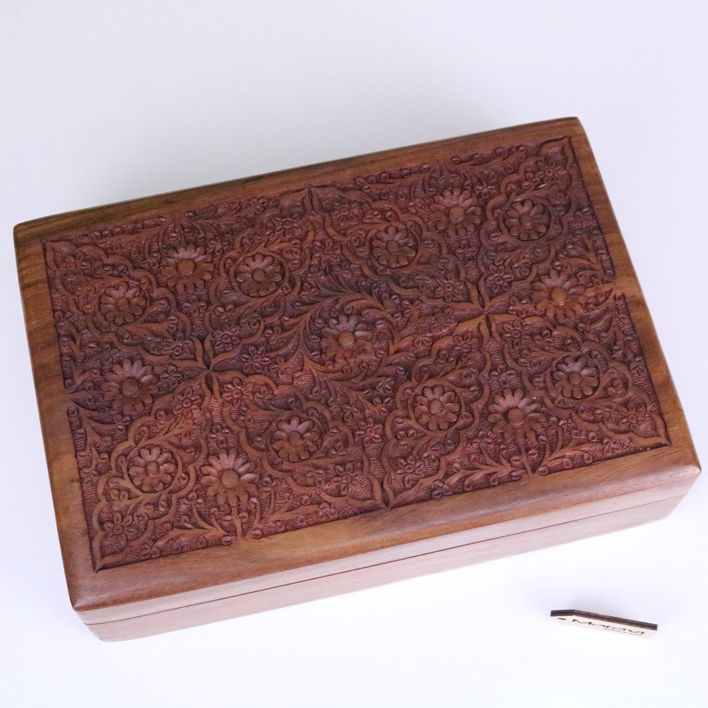 Gavira Large Hand Carved Wooden Box - Top View