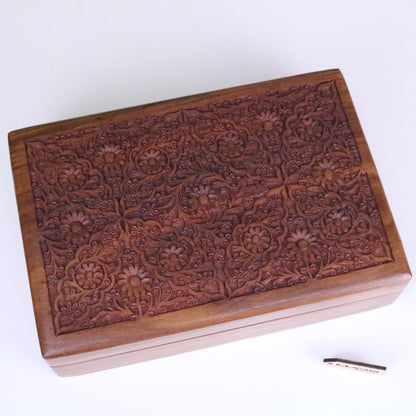 Gavira Large Hand Carved Wooden Box - Top View