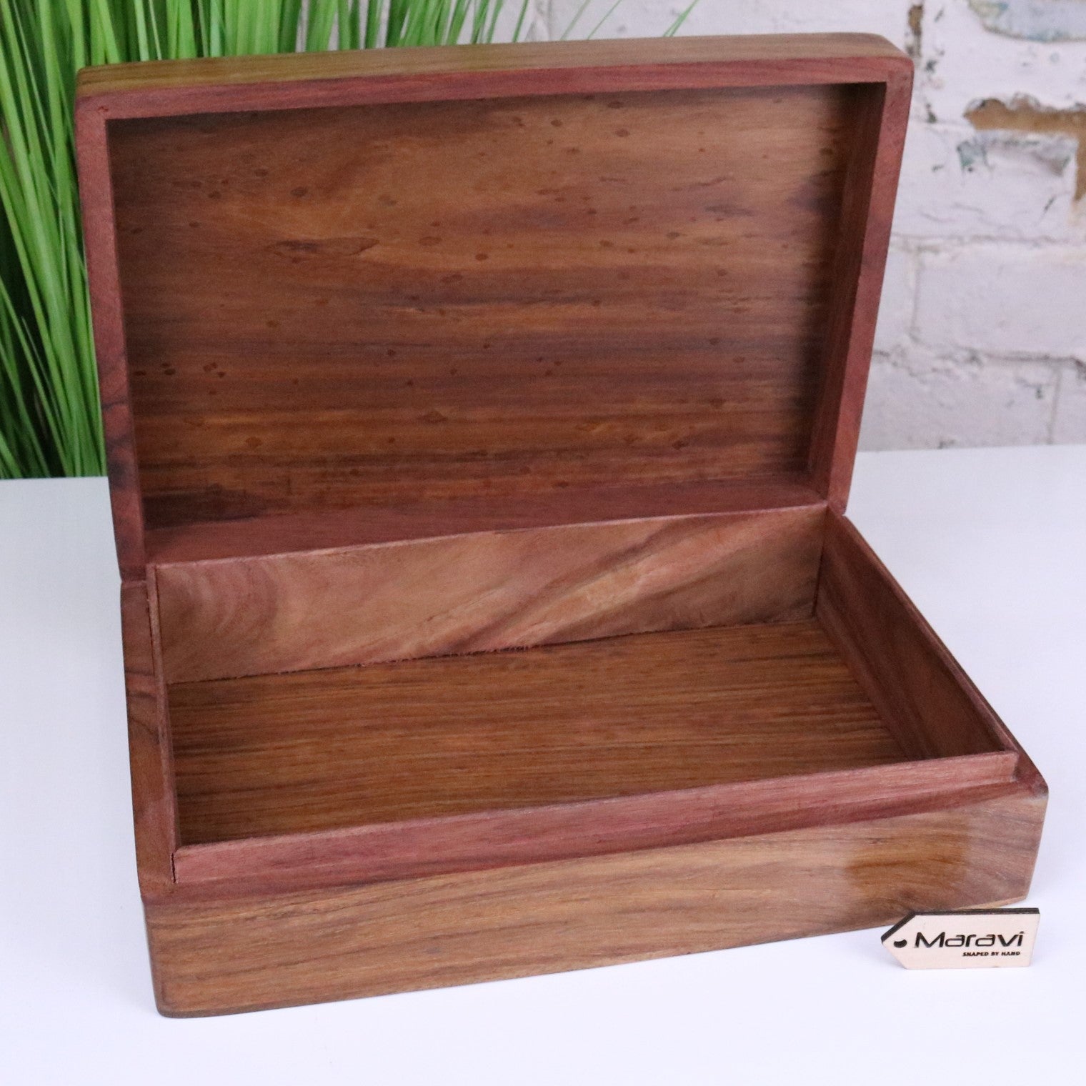 Gavira Large Hand Carved Wooden Box - Opened Top