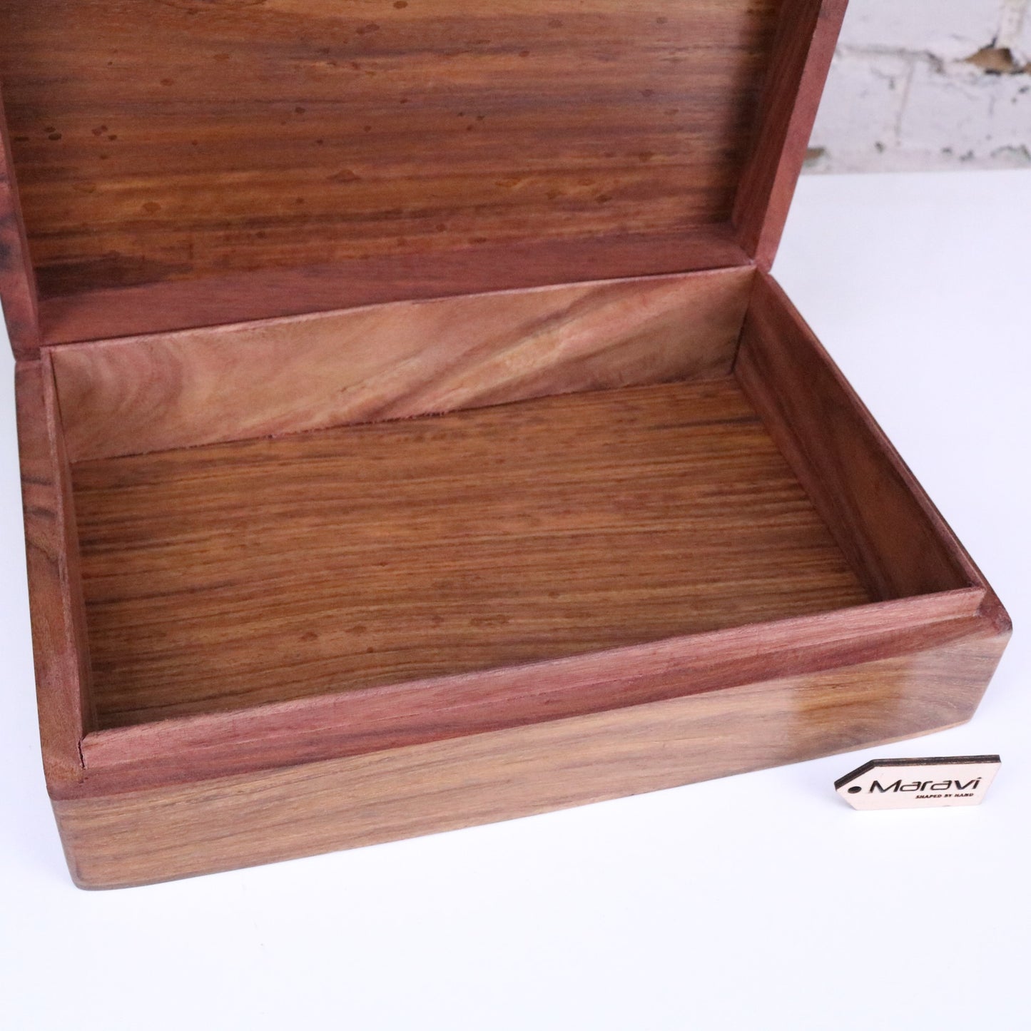 Gavira Large Hand Carved Wooden Box - Inside View