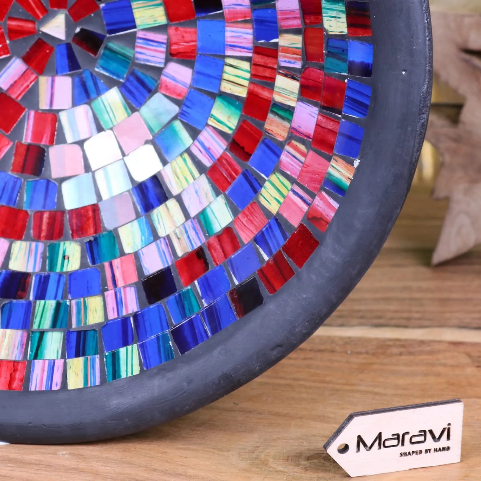 Morjim Large Mosaic Bowl Rainbow Spectrum Multicolour - Closeup of Bowl Edge
