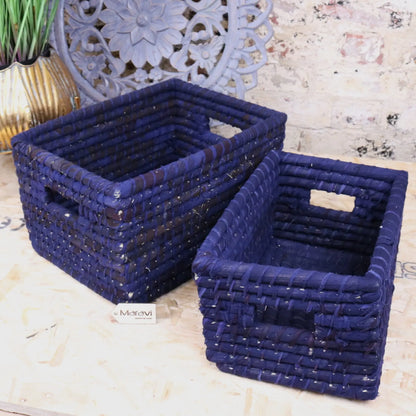 Ananda Recycled Sari Material Storage Basket Set - Side by Side