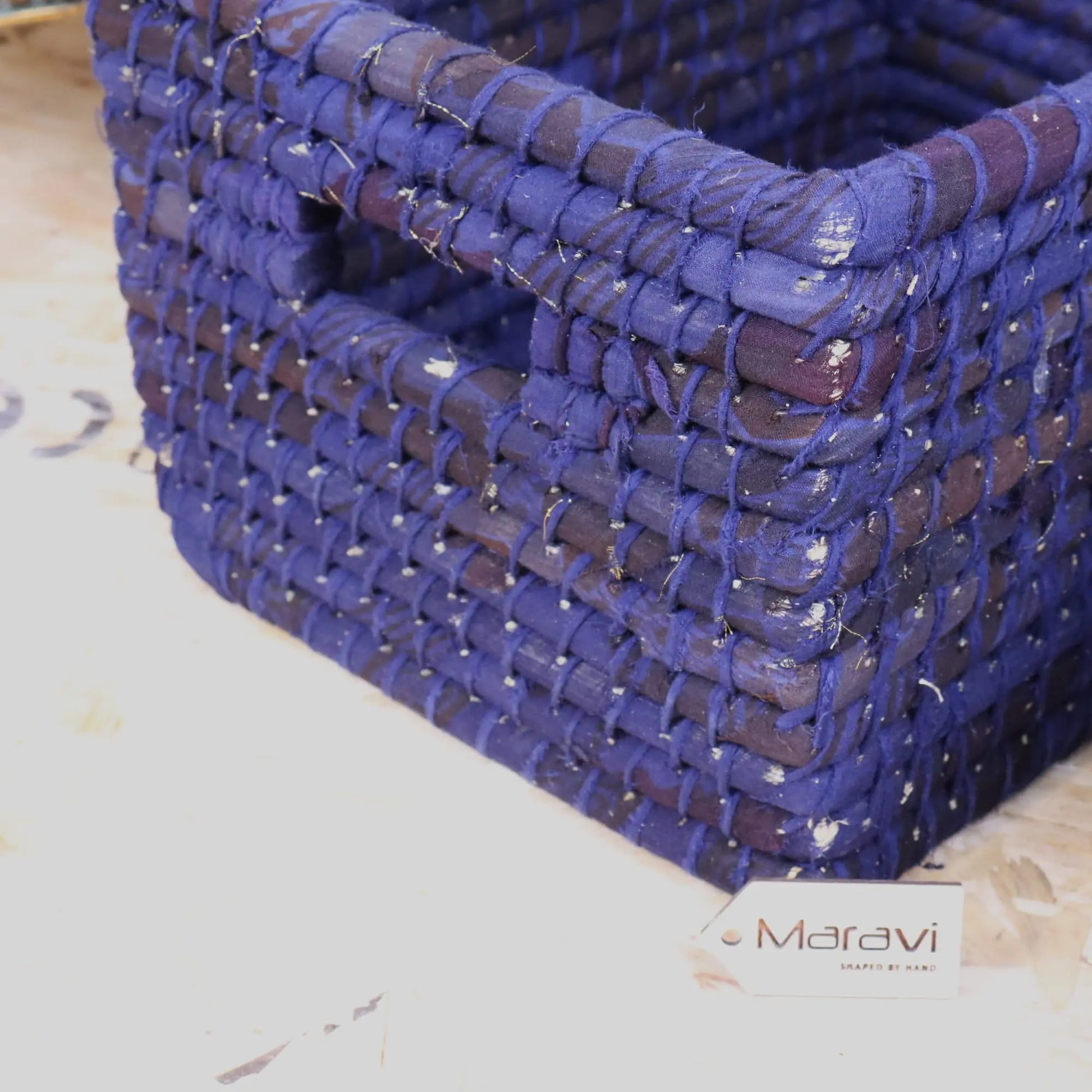 Ananda Recycled Sari Material Storage Basket Set - Closeup of Sari Fabric