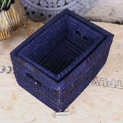 Ananda Recycled Sari Material Storage Basket Set - Nested Together