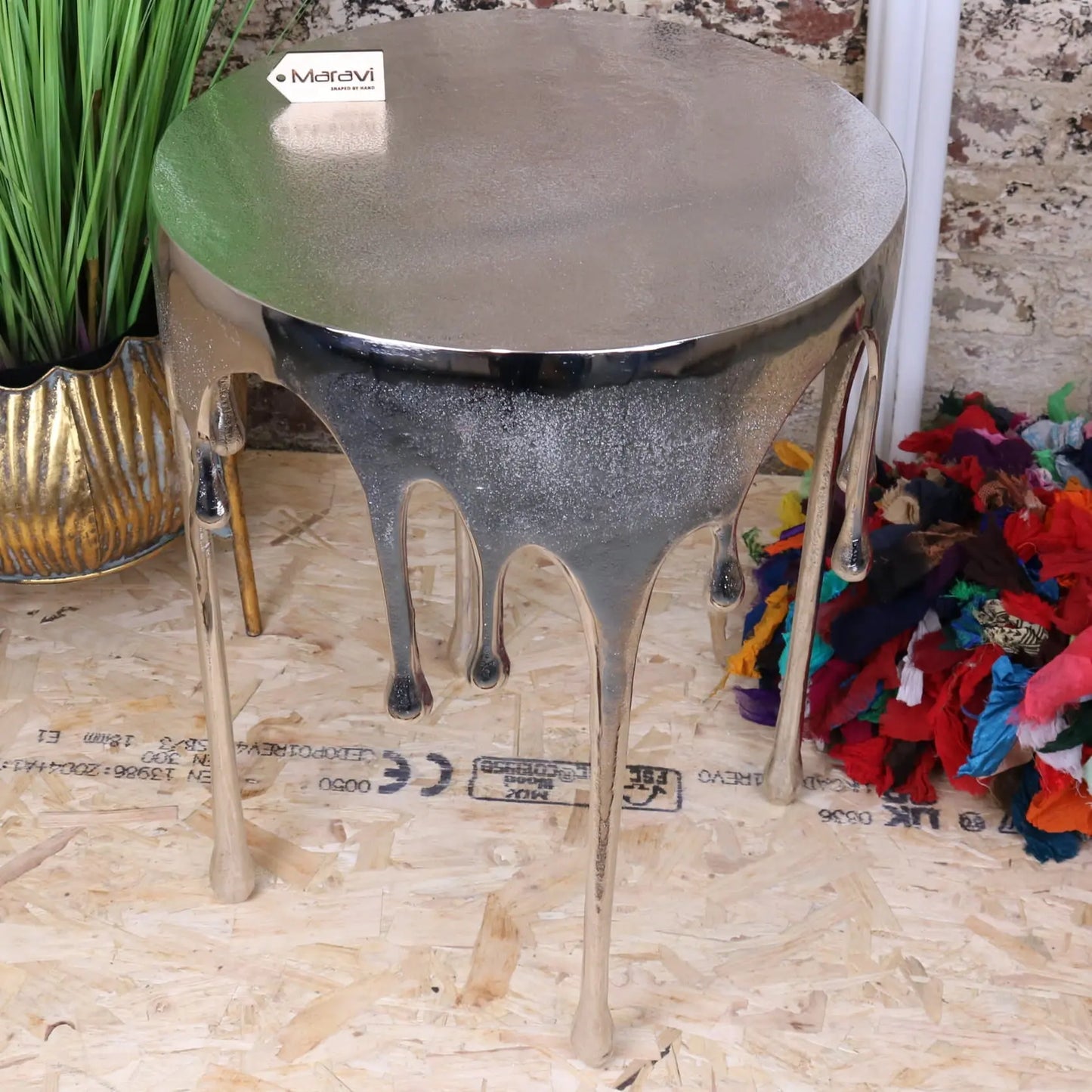 Alipur Fluid Art Metal Side Table - Angled Top View