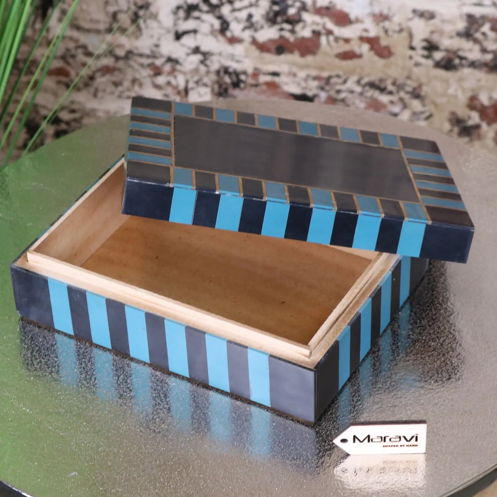Panna Luxe Resin Jewellery Box - Blue Opened Up