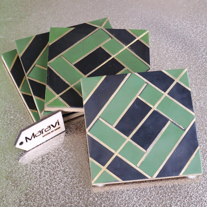 Panna Luxe Resin Coaster Set of 4 - Green Design 2