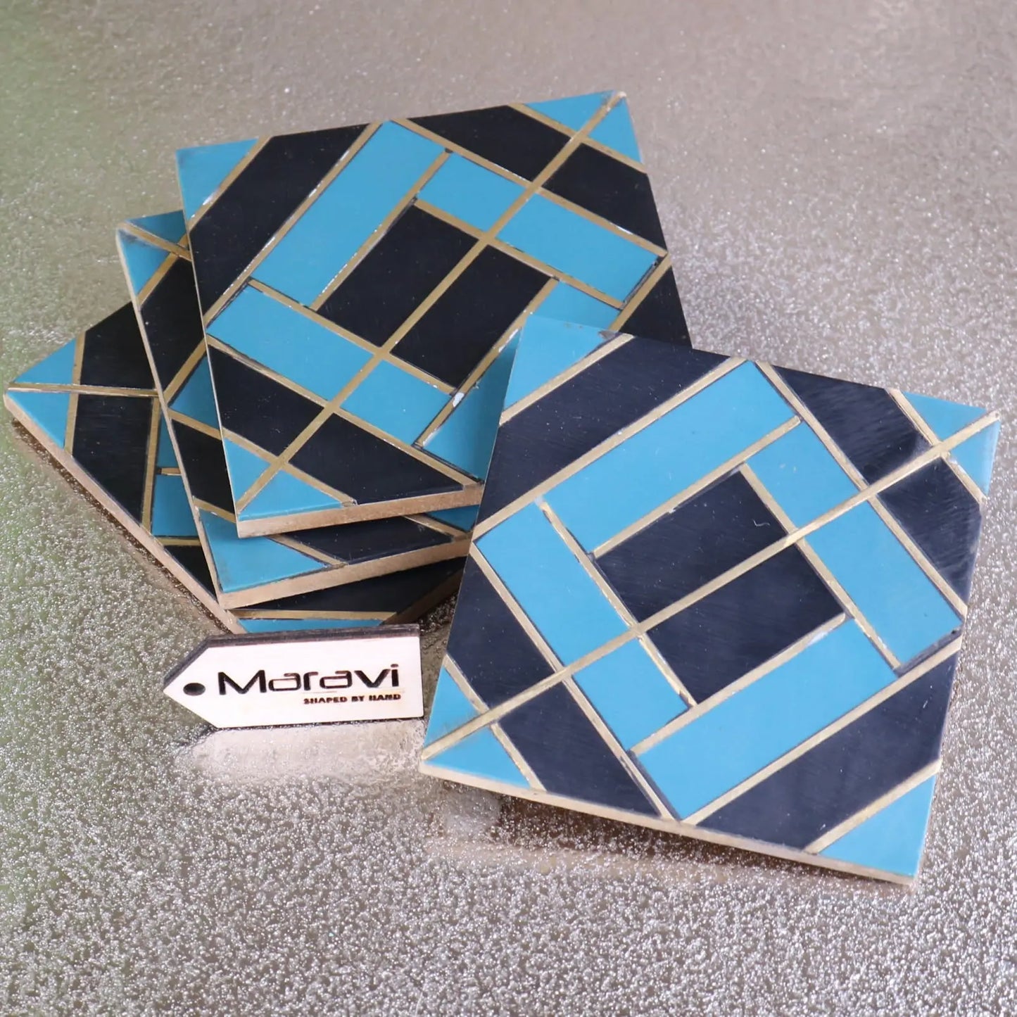 Panna Luxe Resin Coaster Set of 4 - Blue Design 2