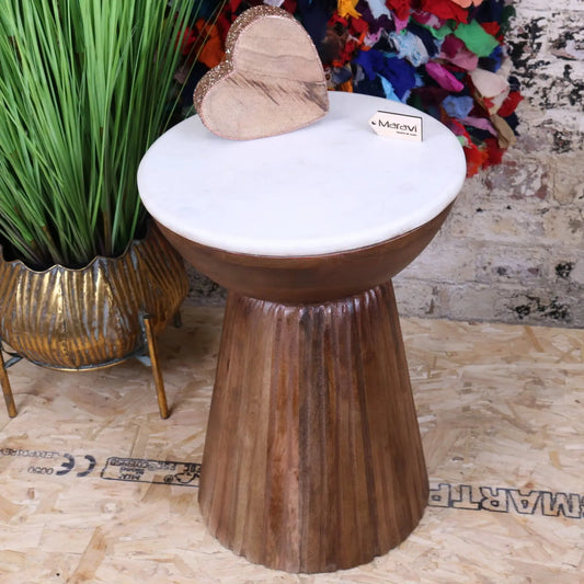 Mandawa Mango Wood and Marble Side Table - Main Image