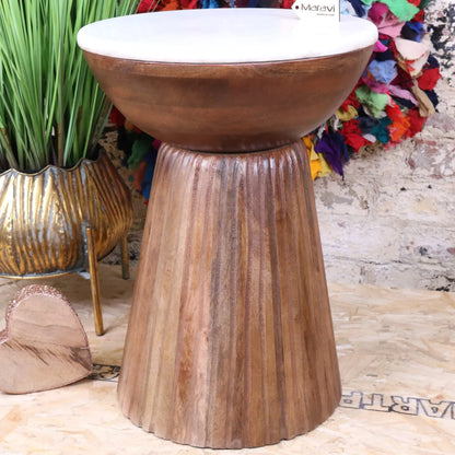 Mandawa Mango Wood and Marble Side Table - Front View