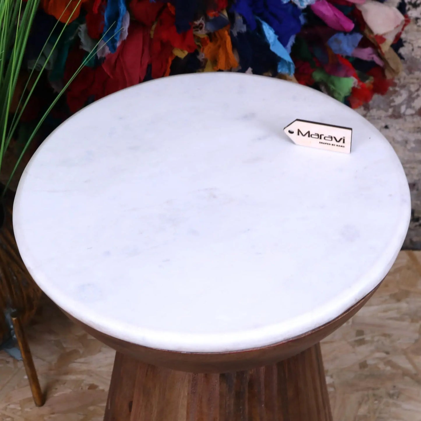 Mandawa Mango Wood and Marble Side Table - Top View