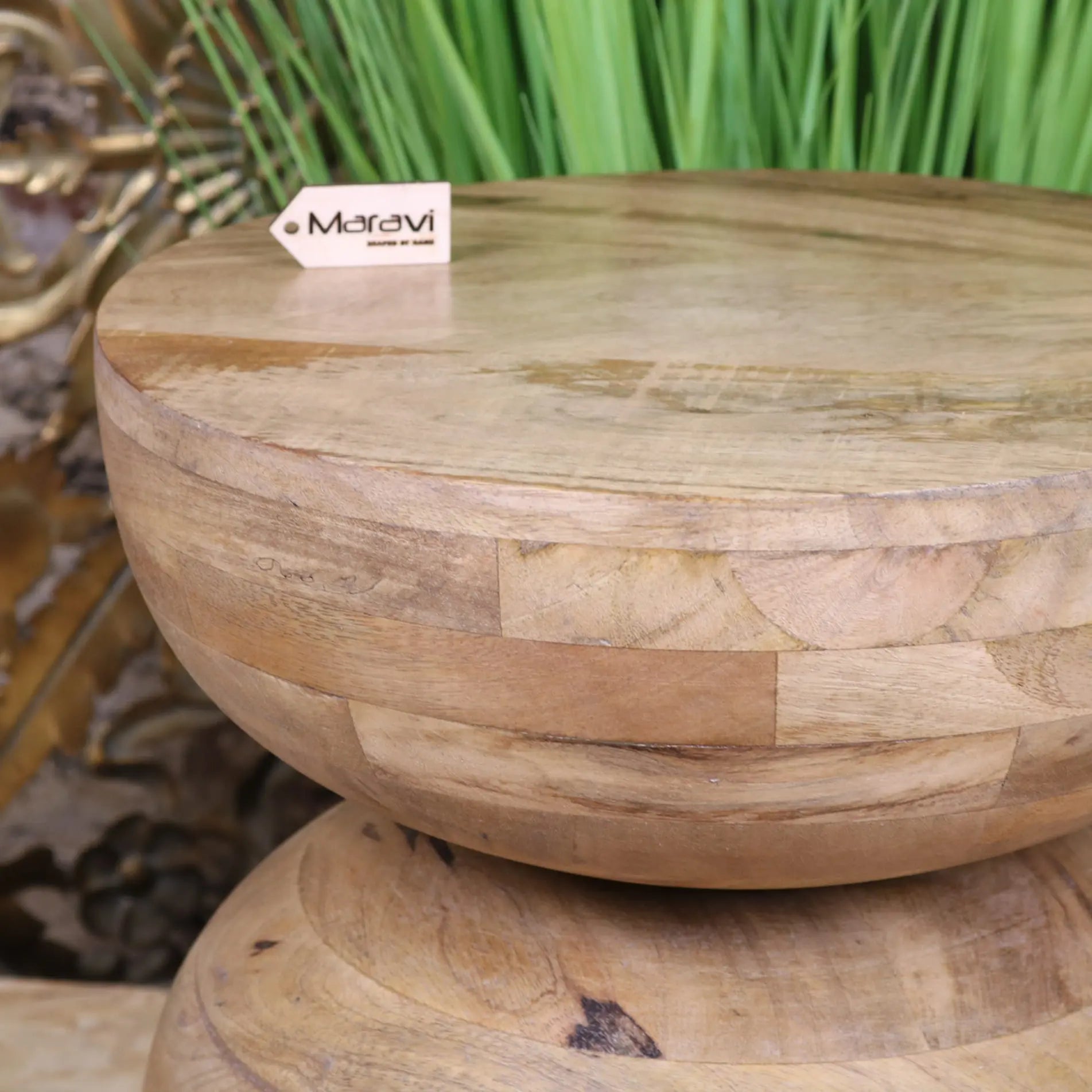 Narmada Swirl Mango Wood Side Table - Closeup of Table Top