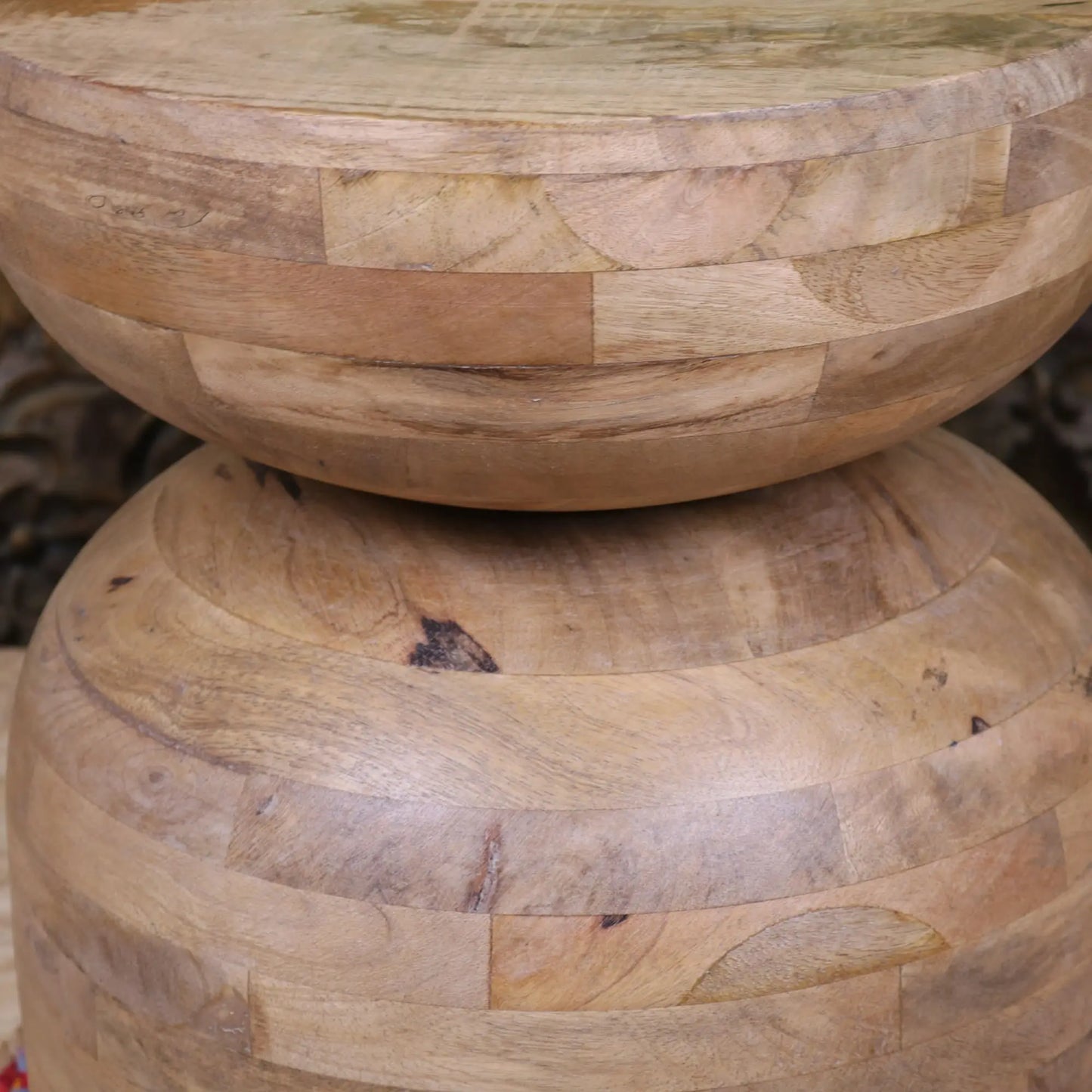 Narmada Swirl Mango Wood Side Table - Closeup of Middle Section