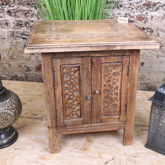 Rabat Mango Wood Hand Carved Moroccan Side Table - Main Image