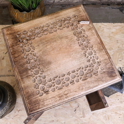 Rabat Mango Wood Hand Carved Moroccan Side Table - Top View