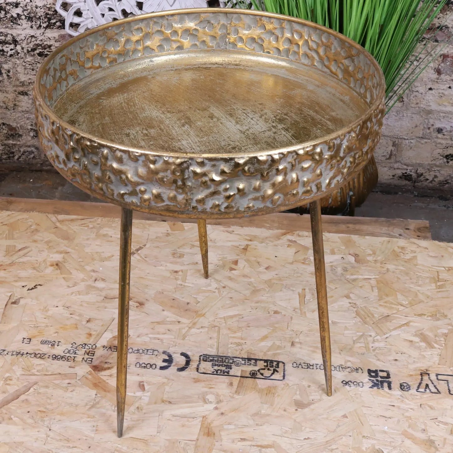Kovalam Bowl Style Antiqued Gold Side Table 60cm - Main Image