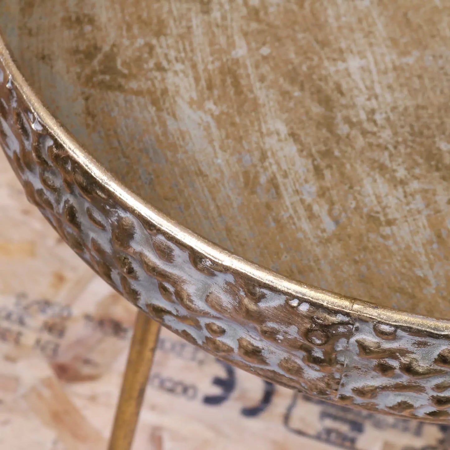 Kovalam Bowl Style Antiqued Gold Side Table 60cm - Closeup of RIm