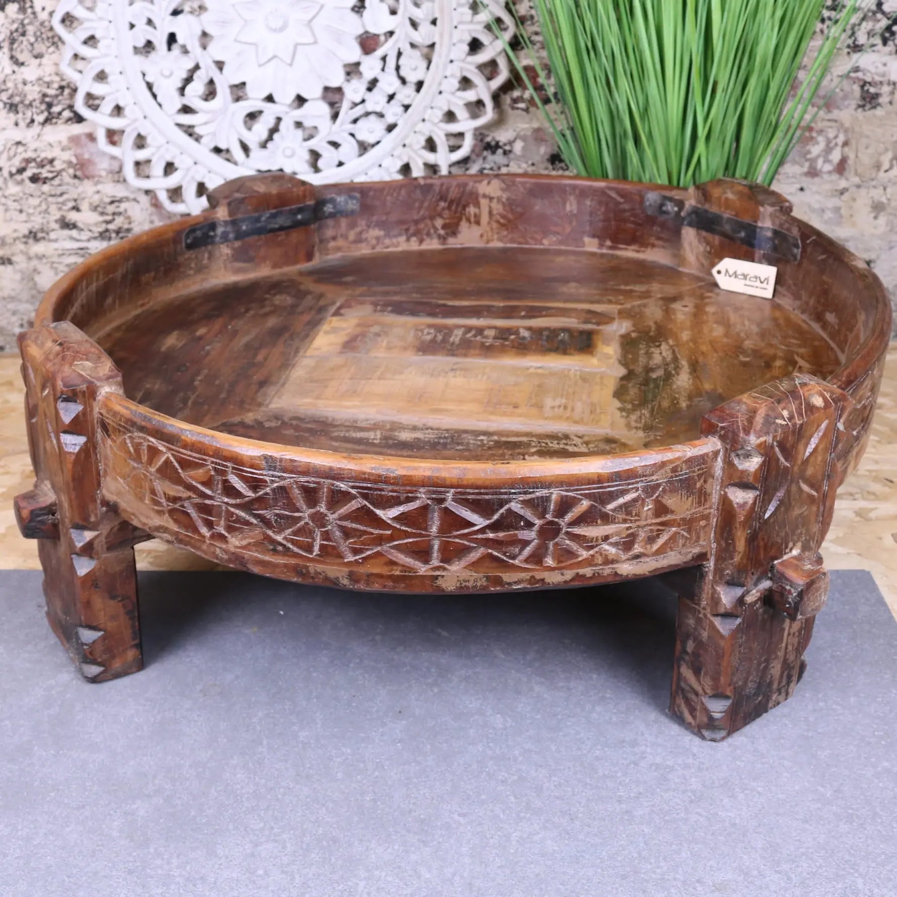 Vettavalam Vintage Wood Grinder Coffee Table - Front View