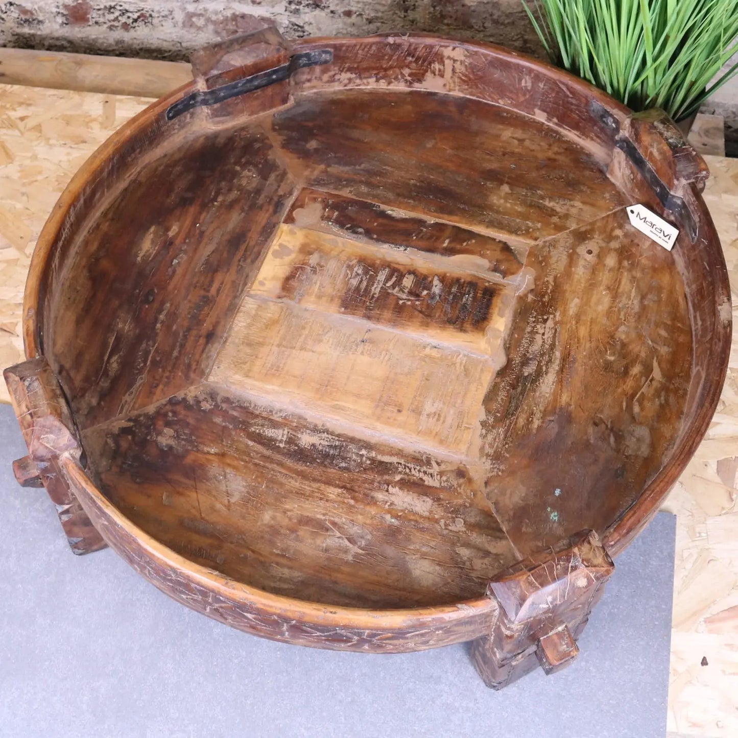 Vettavalam Vintage Wood Grinder Coffee Table - Top View