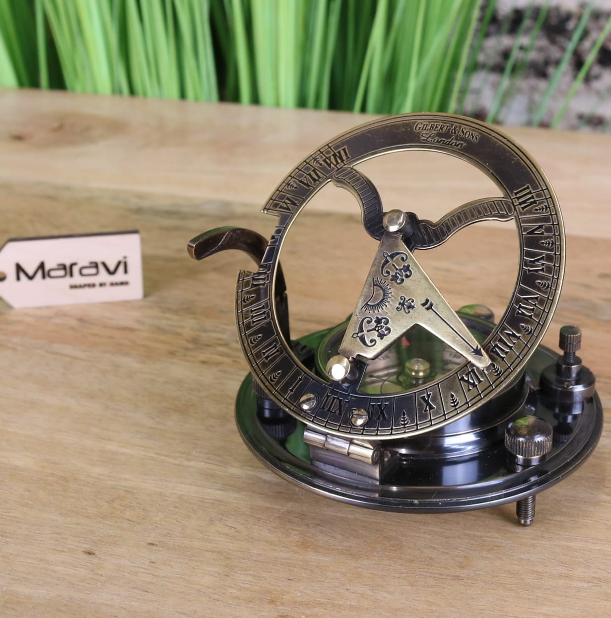 Gilbert and Sons Antique Brass Sundial Compass - Opened Sundial